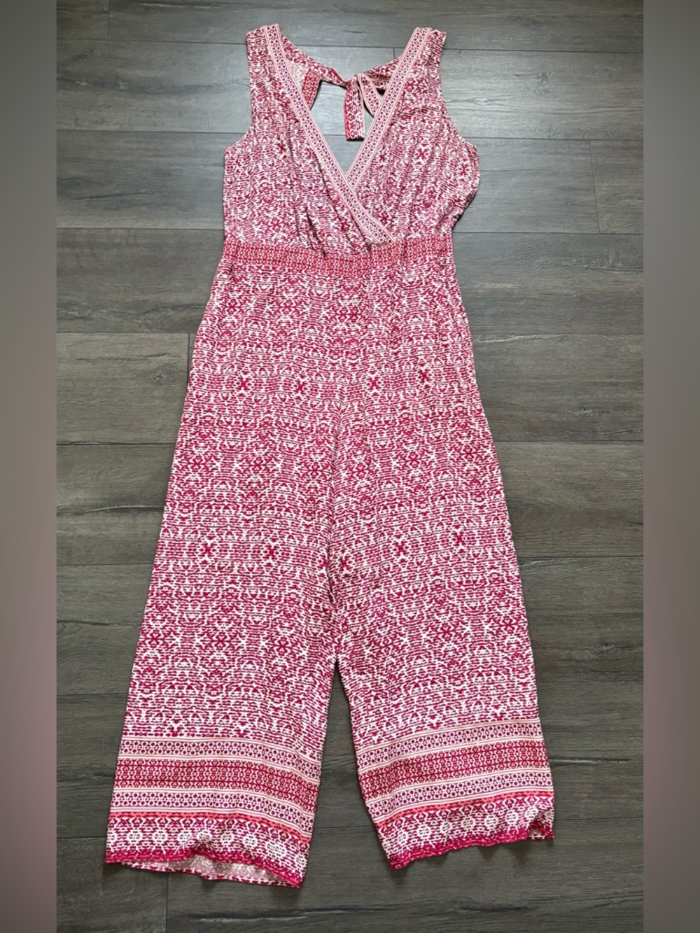 Loft Beach Womens Maroon White Sleeveless Jumpsuit Open Back Size XL NWT